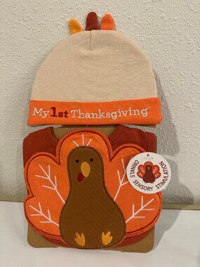 So'Dorable My First Thanksgiving Baby Hat and Crinkle Bib Set Up to 12M New